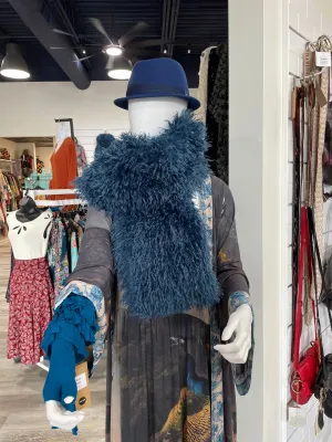 Mongolian Fur Scarf in Denim Blue