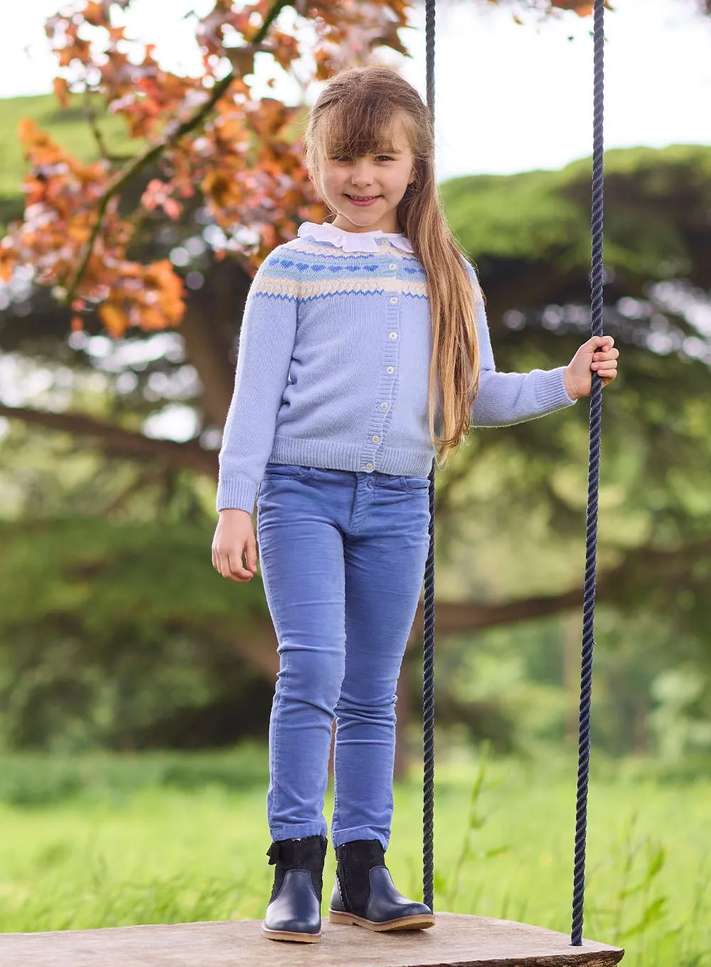 Natasha Fair Isle Cardigan in Pale Blue