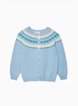 Natasha Fair Isle Cardigan in Pale Blue