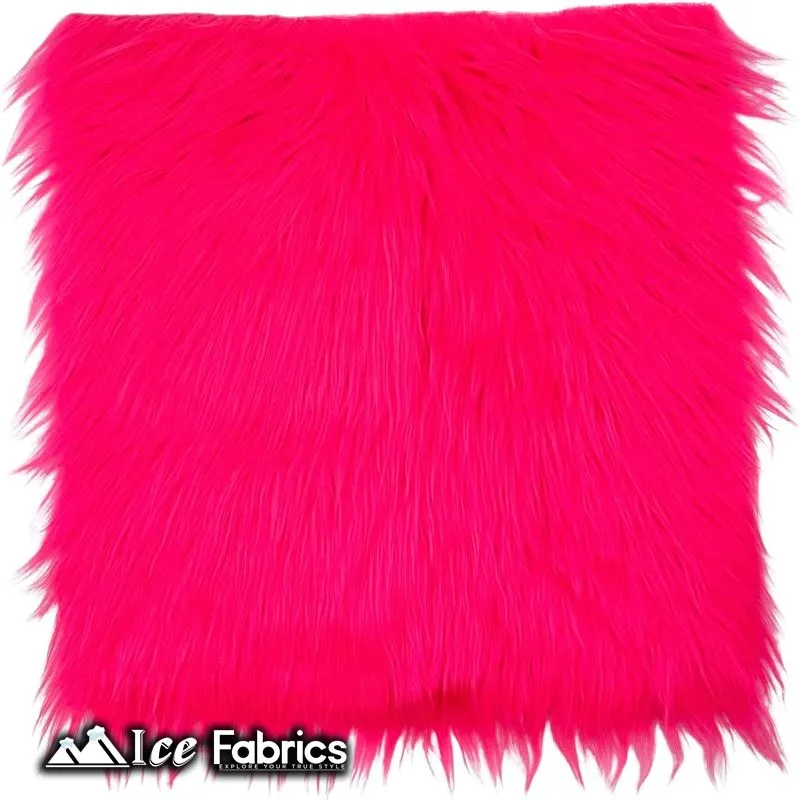 Neon Pink IceFabrics Square Shaggy Long Pile Faux Fur Fabric