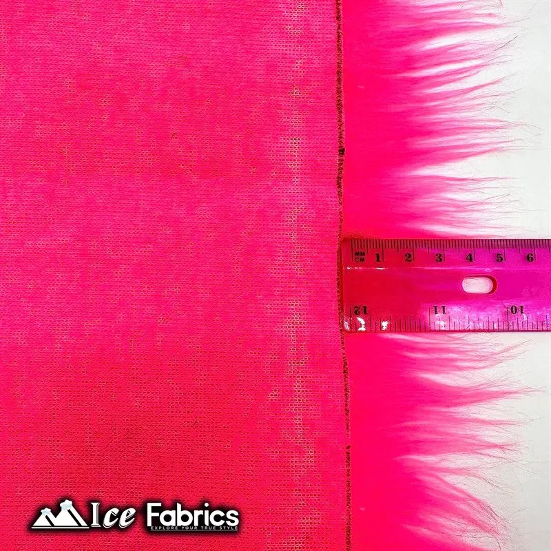 Neon Pink IceFabrics Square Shaggy Long Pile Faux Fur Fabric