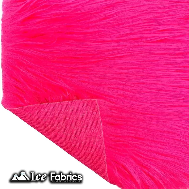 Neon Pink IceFabrics Square Shaggy Long Pile Faux Fur Fabric