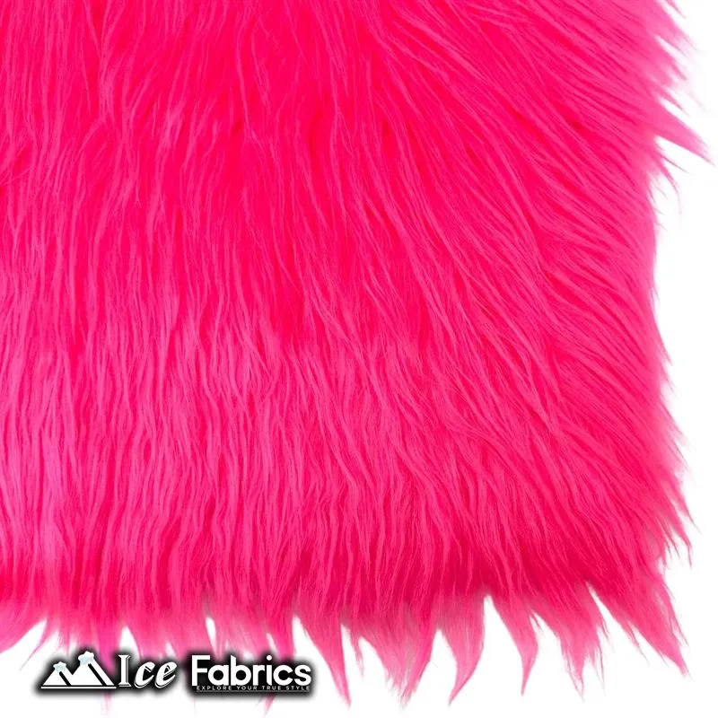 Neon Pink IceFabrics Square Shaggy Long Pile Faux Fur Fabric