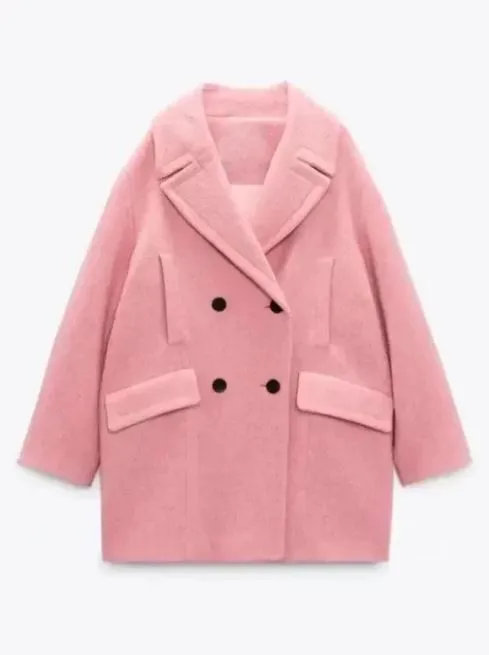 Netflix Series Wednesday Enid Sinclair Pink Wool Single Breasted Trench Coat