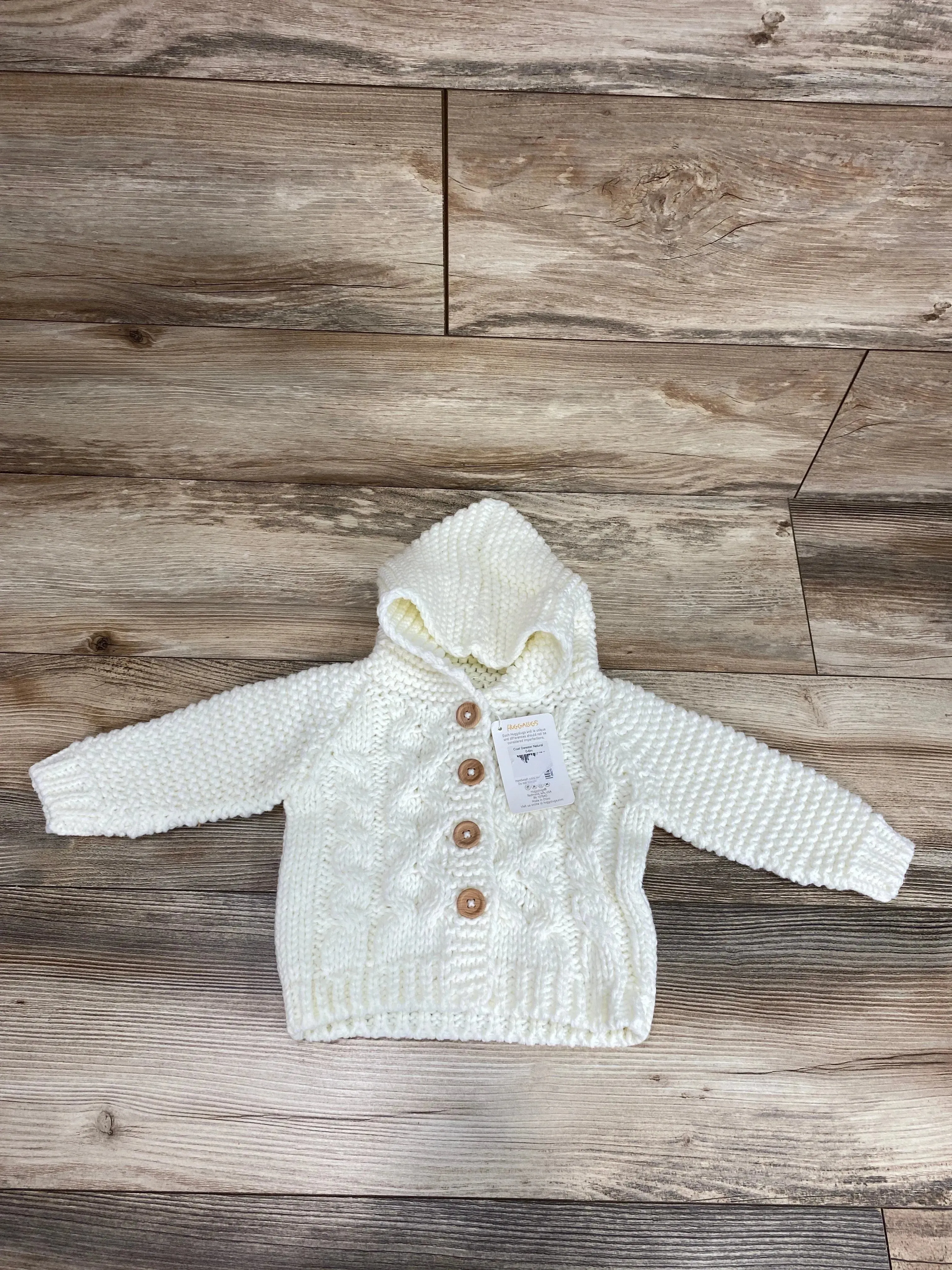 NEW Huggalugs Ivory Hooded Coat Sweater sz 0-6m