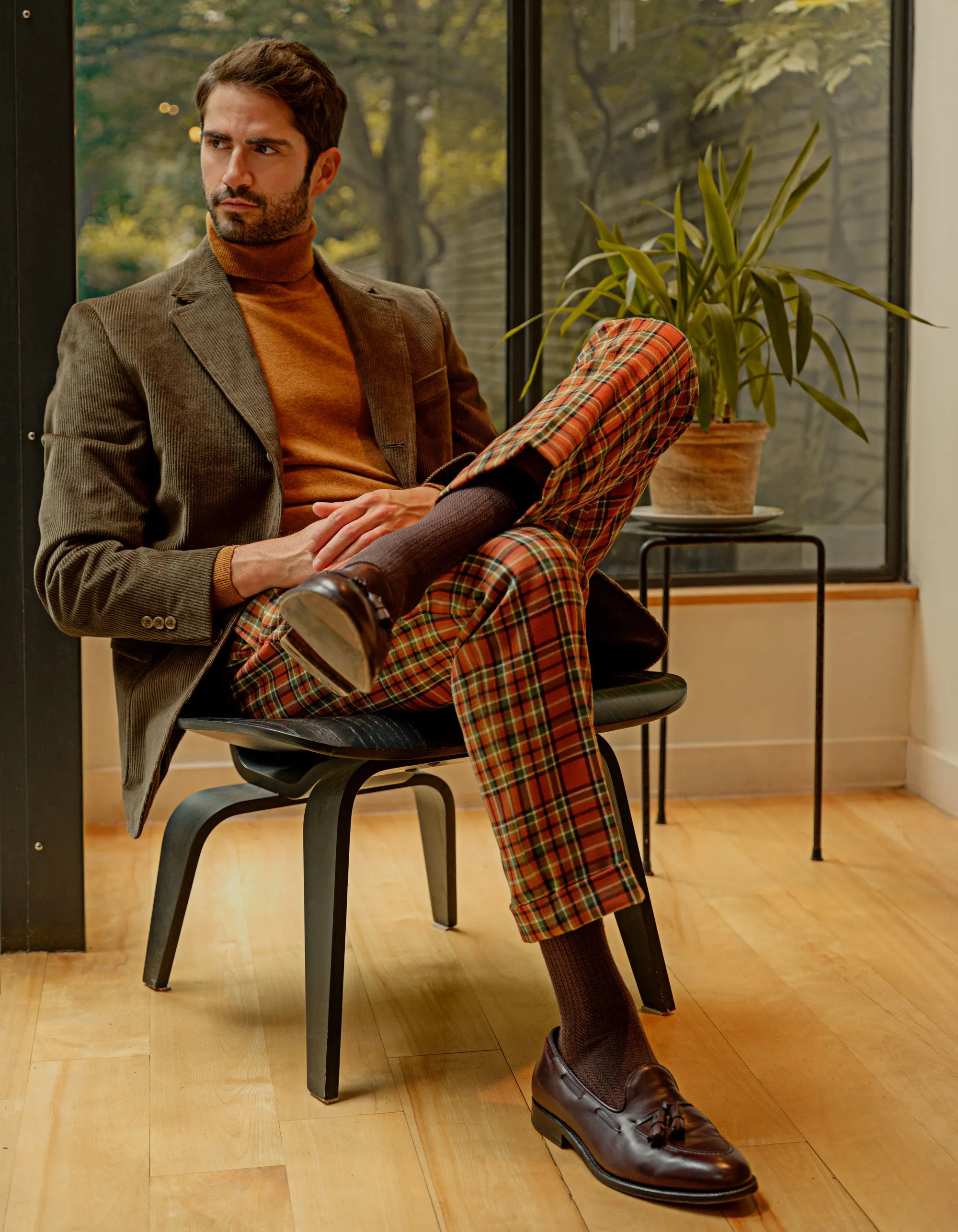 ORANGE/GREEN PLAID TROUSERS - CLASSIC FIT