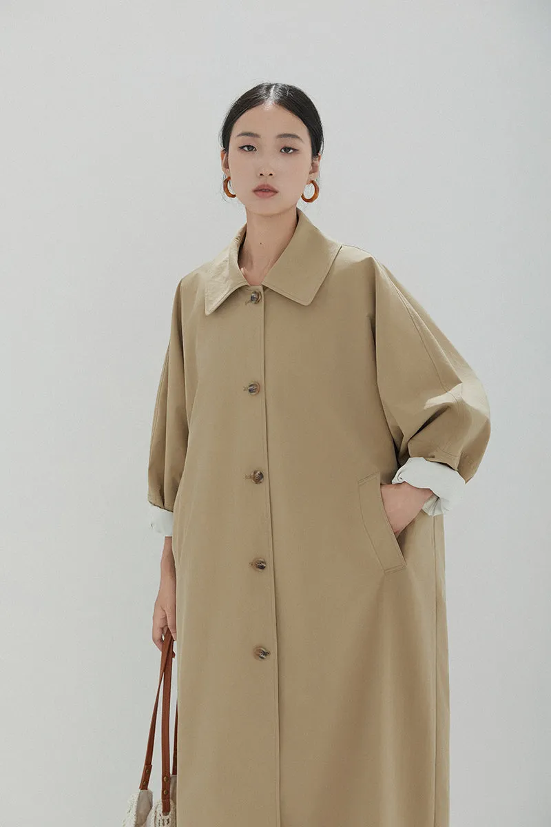 Oversized Collared Button-Up Trench Coat