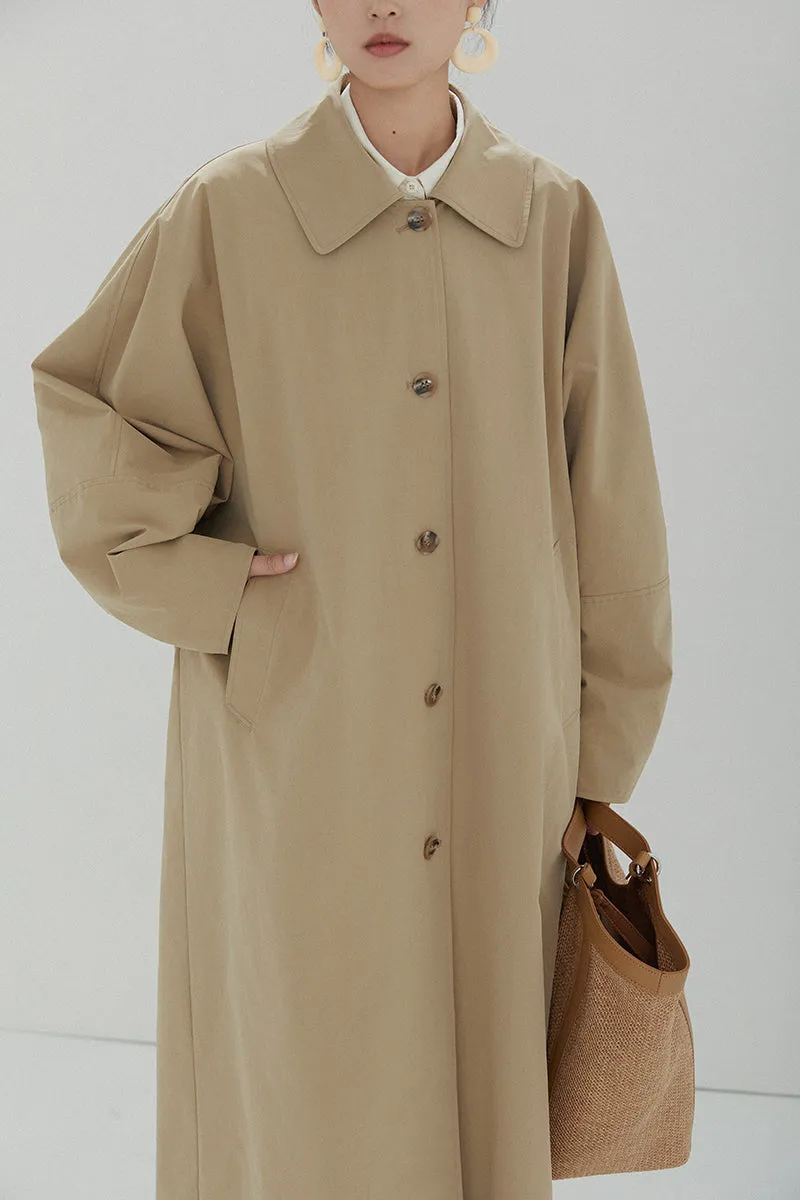 Oversized Collared Button-Up Trench Coat