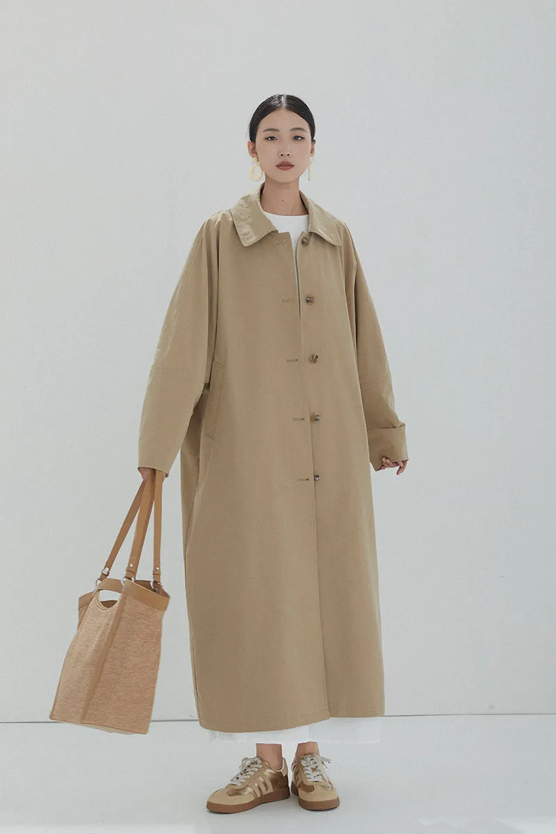 Oversized Collared Button-Up Trench Coat