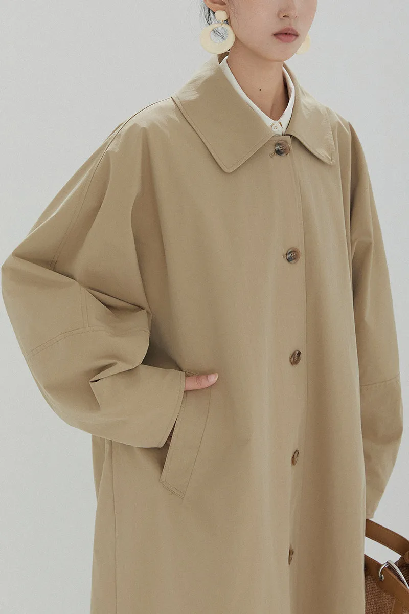 Oversized Collared Button-Up Trench Coat