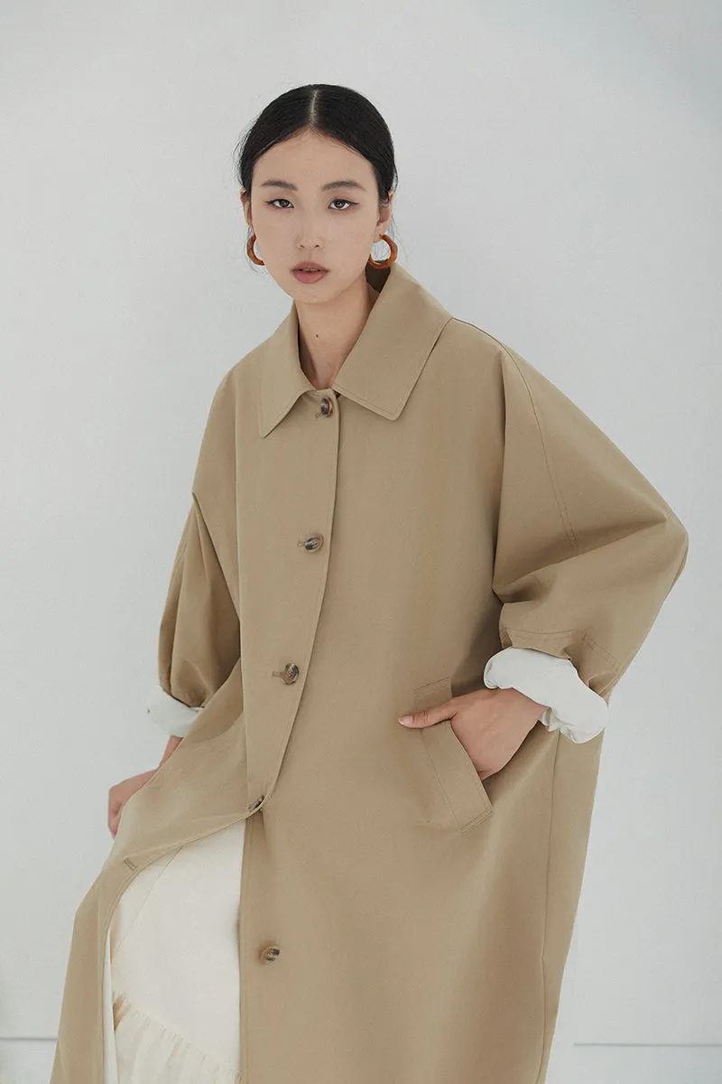 Oversized Collared Button-Up Trench Coat