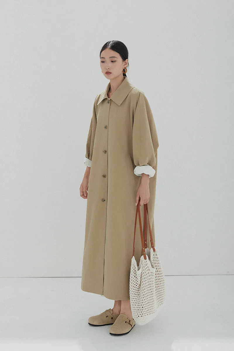 Oversized Collared Button-Up Trench Coat