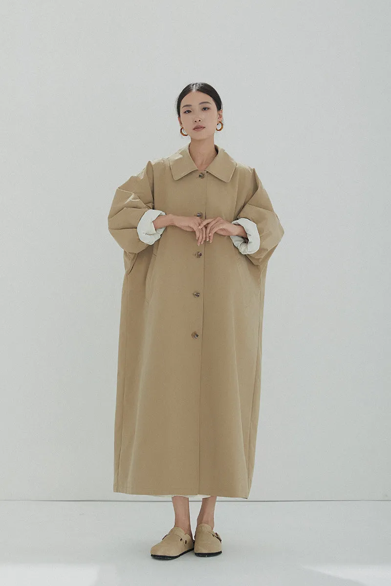 Oversized Collared Button-Up Trench Coat