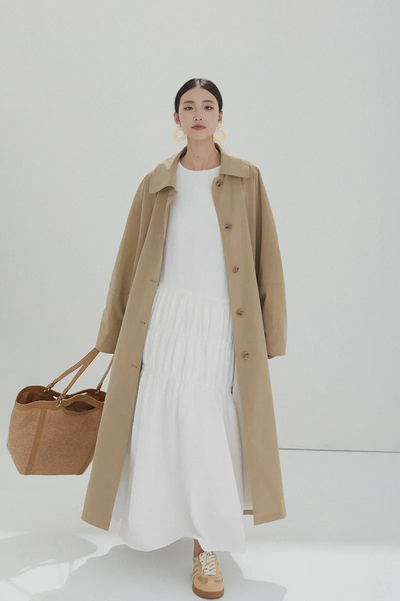 Oversized Collared Button-Up Trench Coat