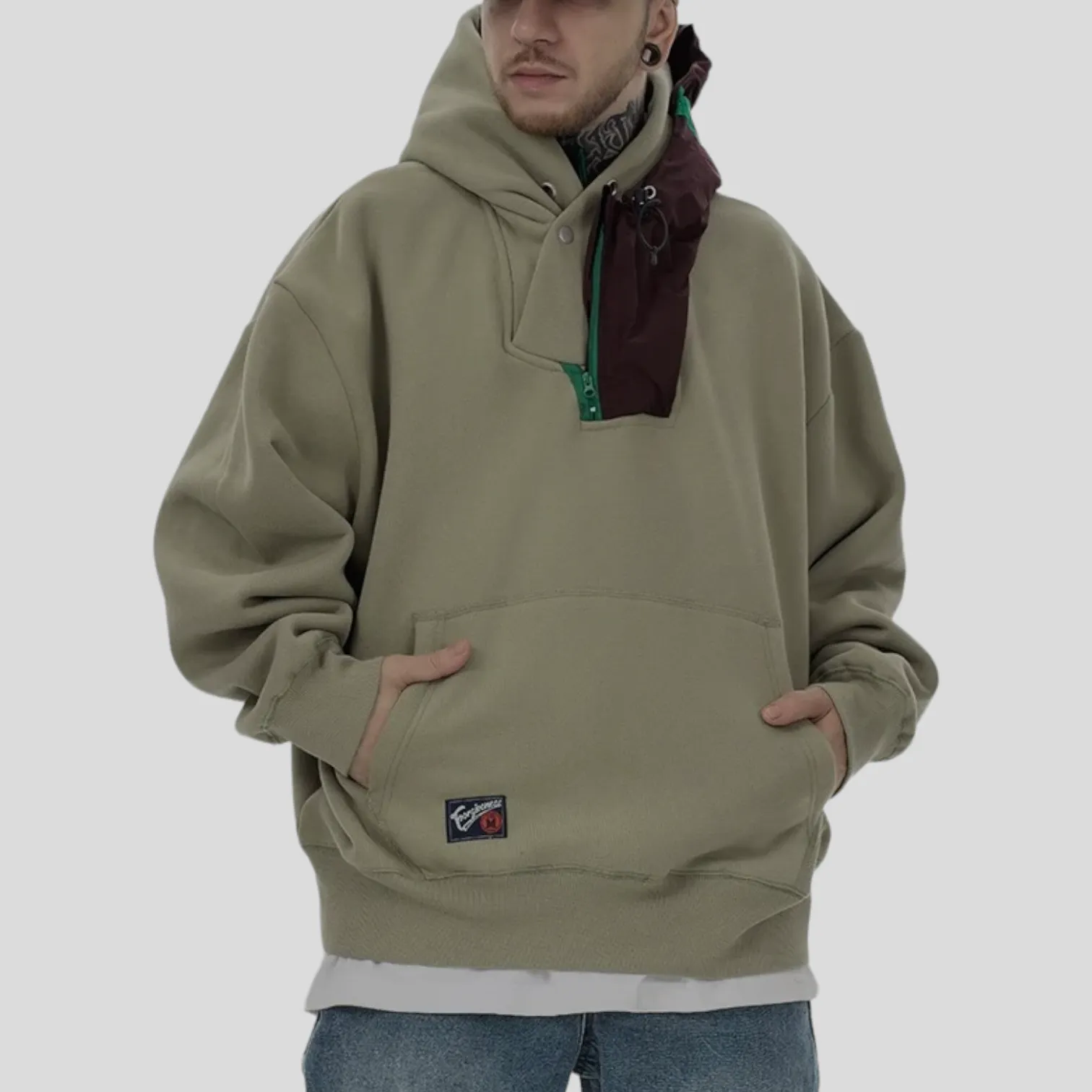 Oversized fit double hooded heavy fleece hoodie