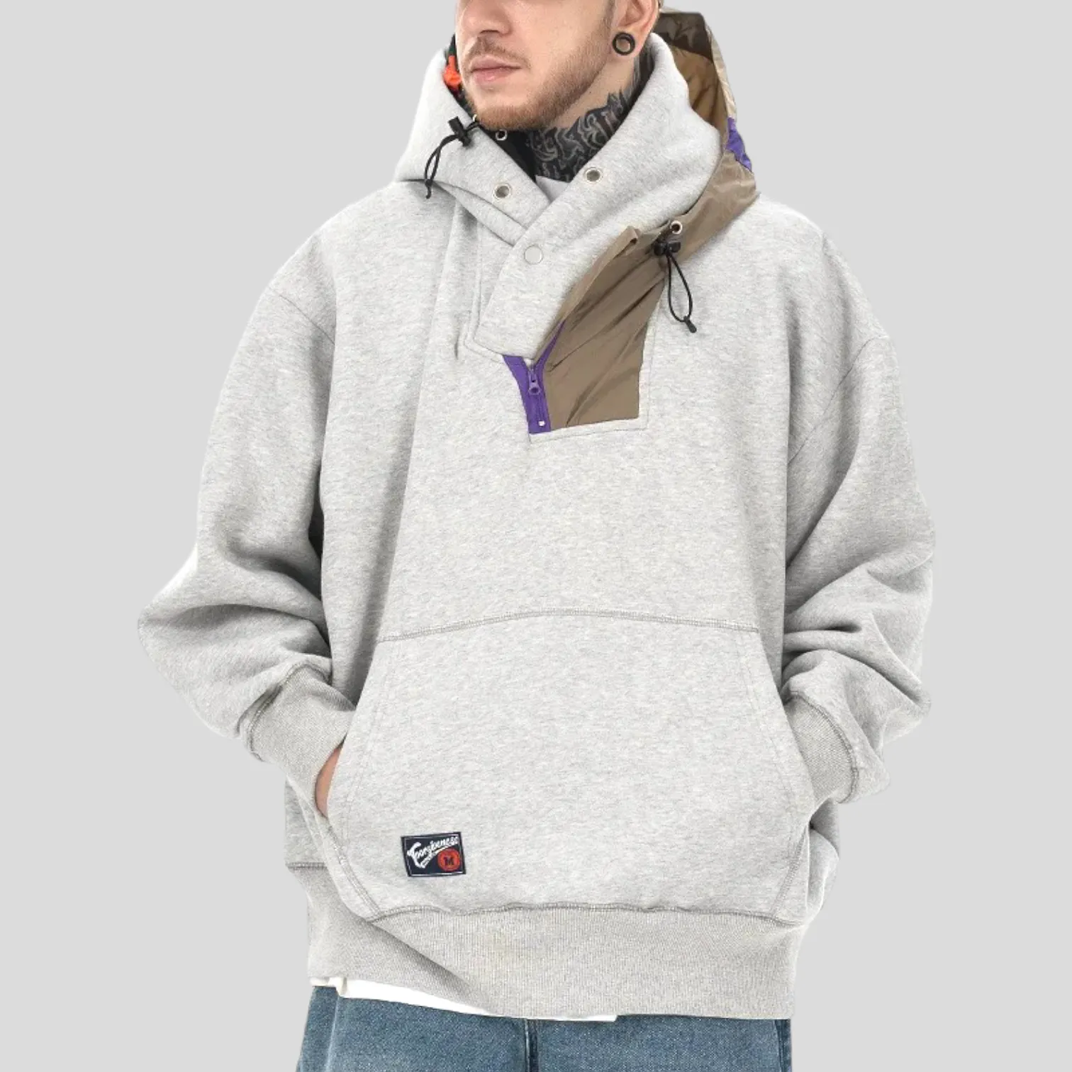 Oversized fit double hooded heavy fleece hoodie