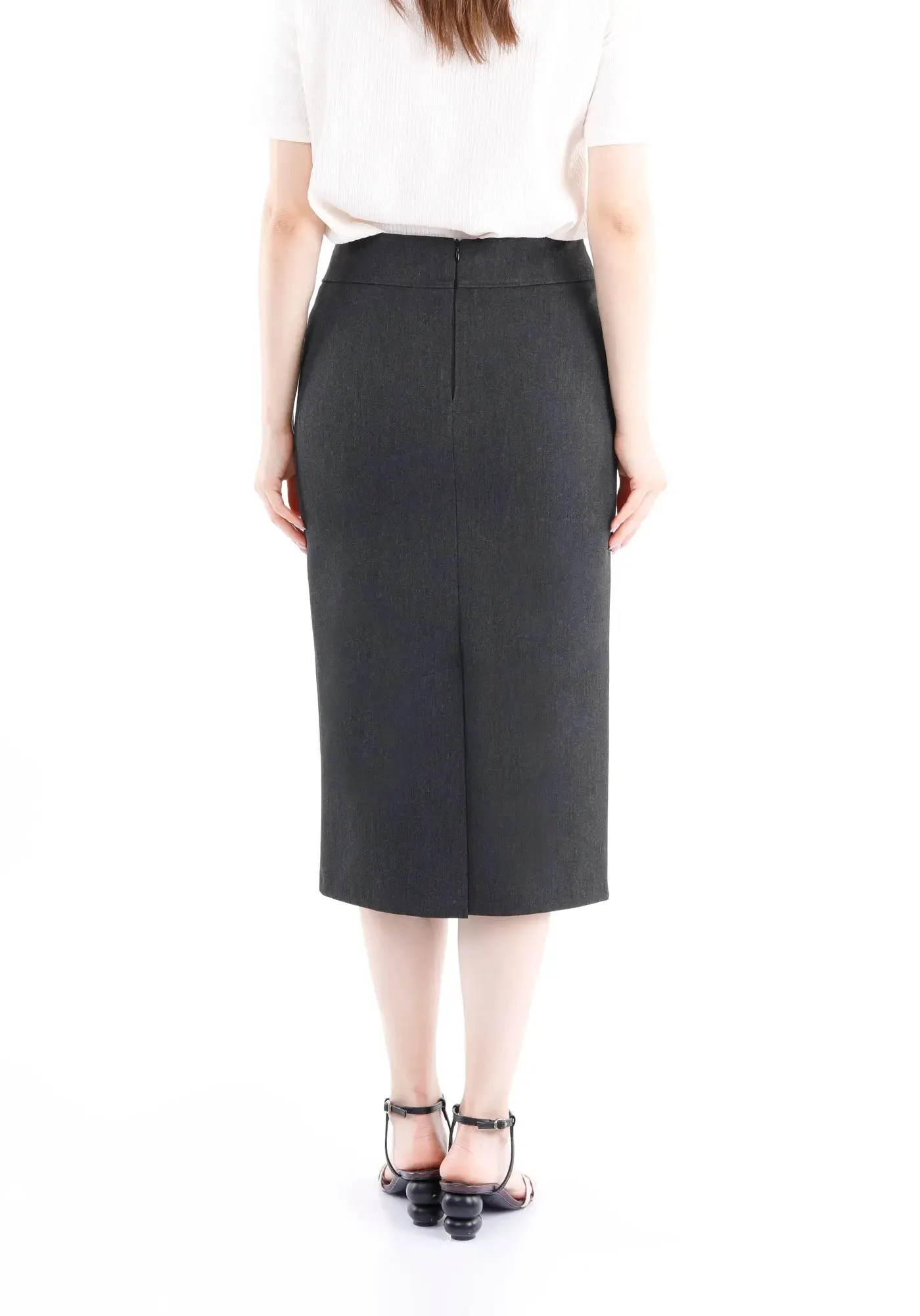 Pencil High Waisted Midi Skirt with Back Slit