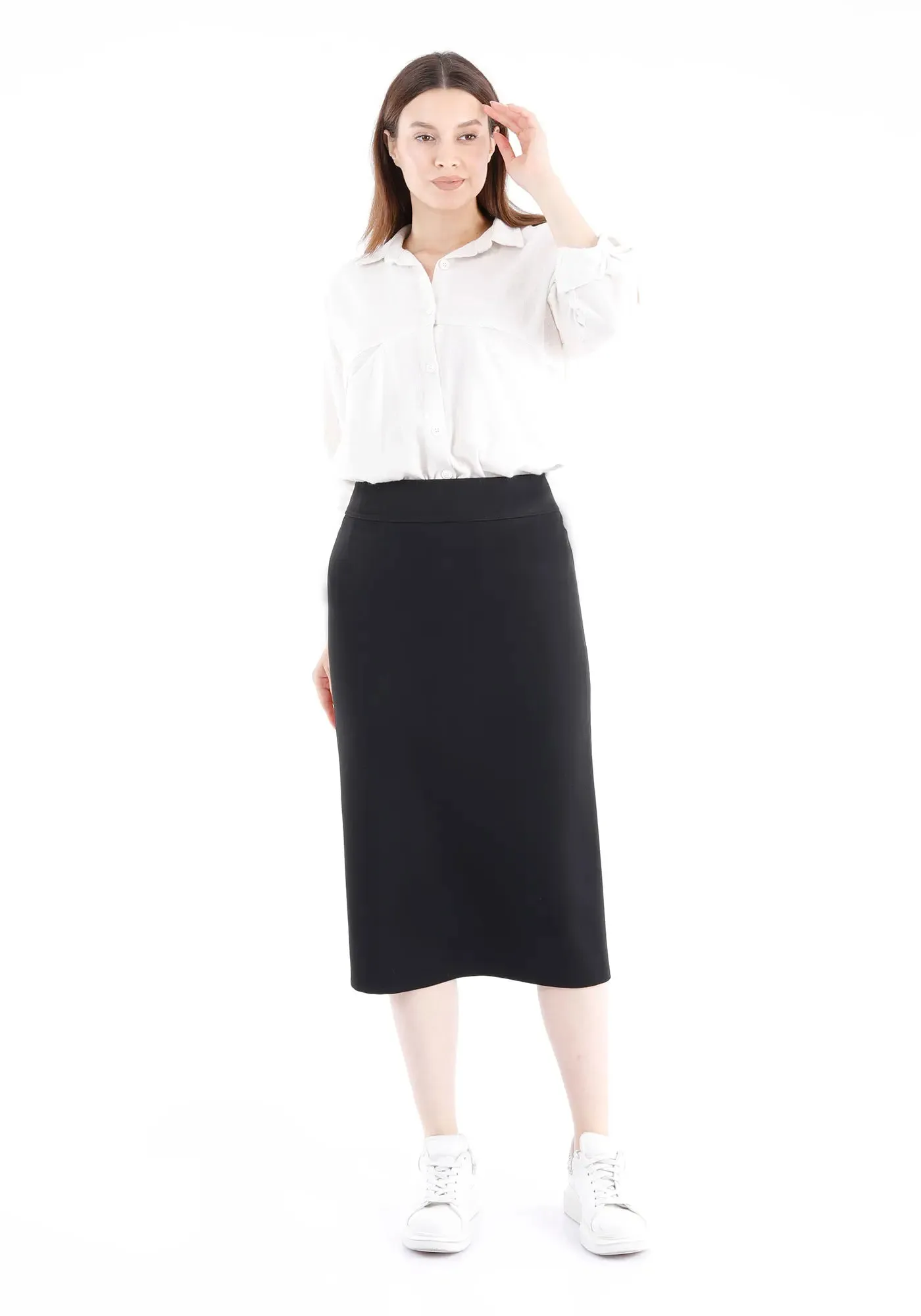 Pencil High Waisted Midi Skirt with Back Slit