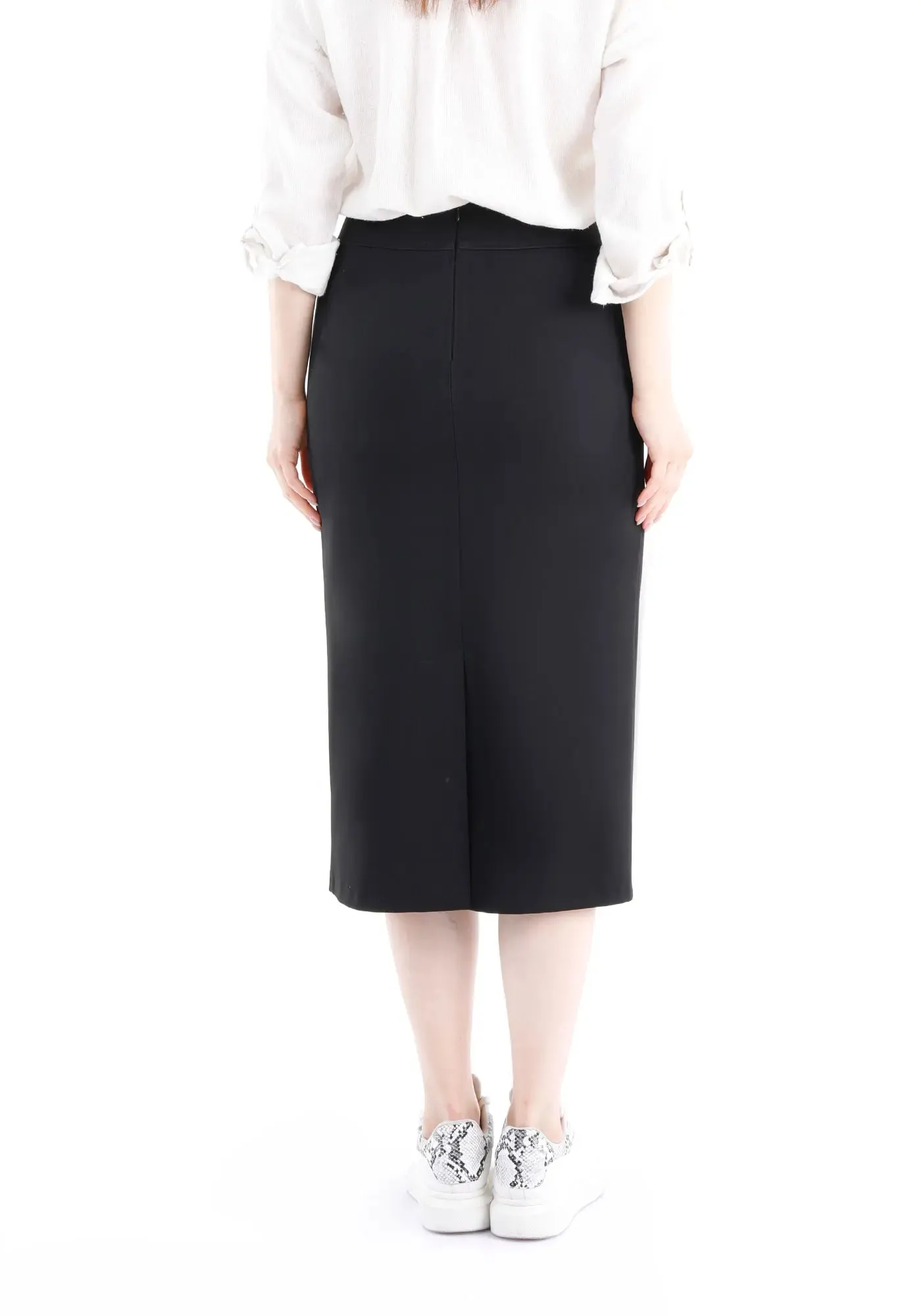 Pencil High Waisted Midi Skirt with Back Slit