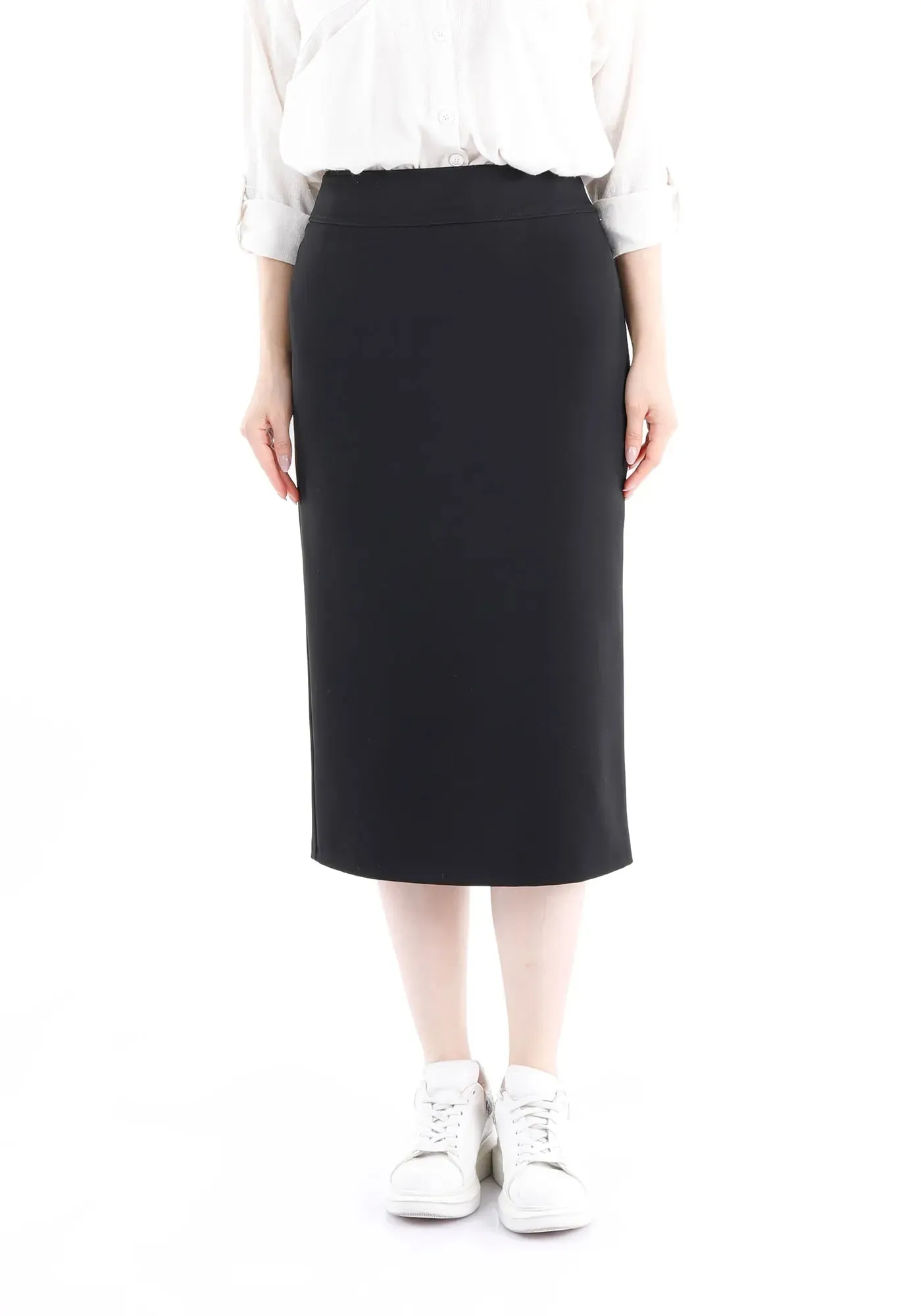 Pencil High Waisted Midi Skirt with Back Slit