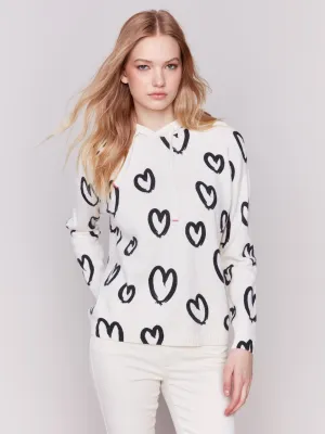 Printed Hoodie Sweater - Hearts