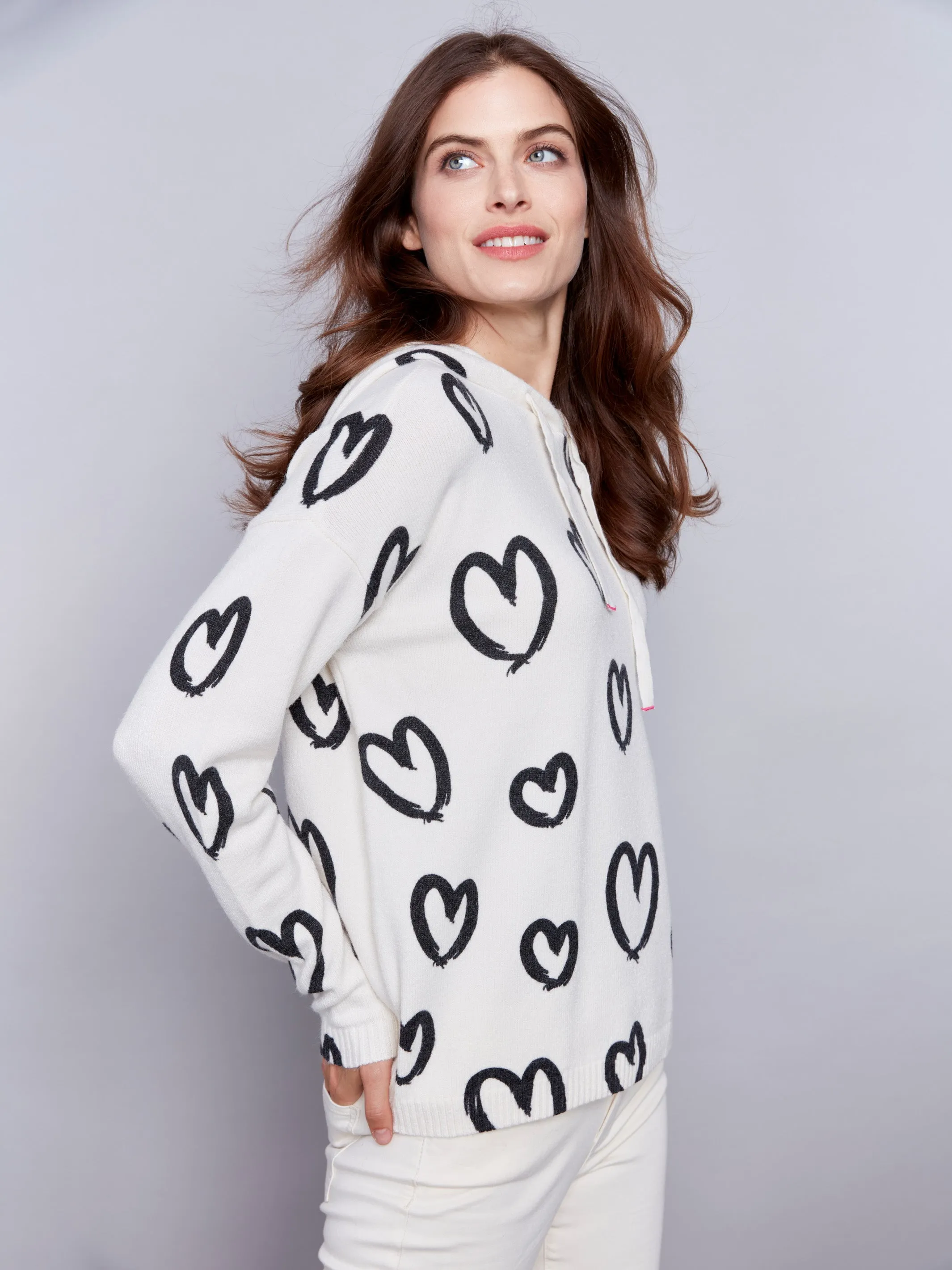 Printed Hoodie Sweater - Hearts