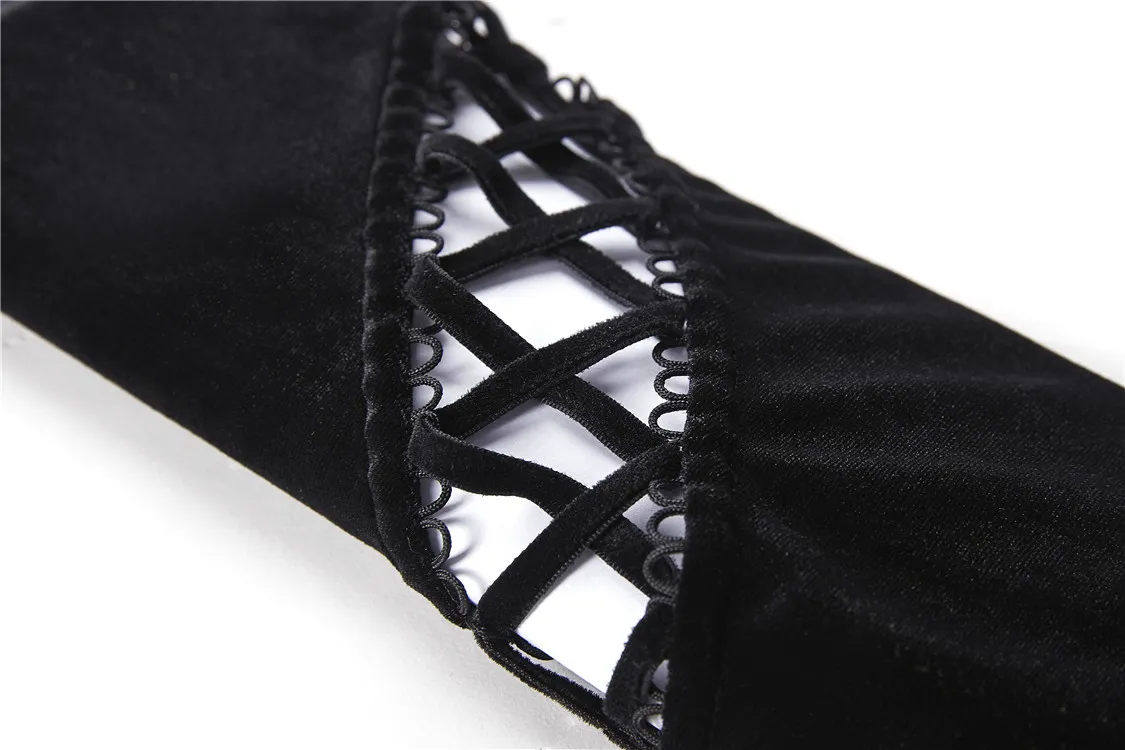 Punk Goth Lace-Up Velvet Turtleneck - Darkwear Top