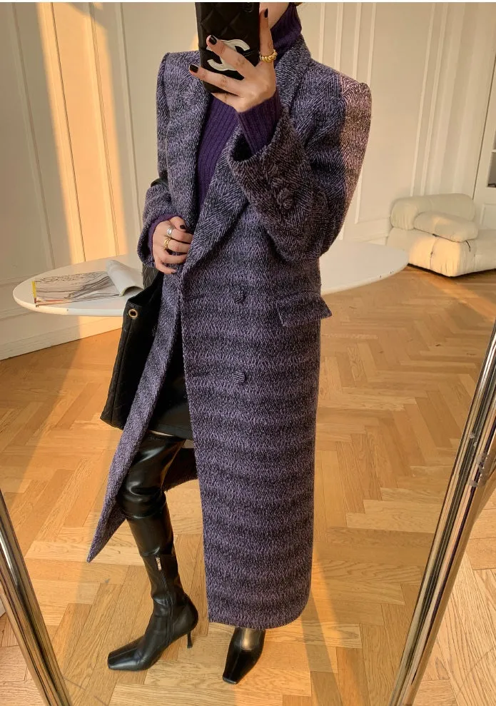 Purple WANXO coffee color herringbone quilted woolen coat new mid-length suit woolen coat- Passion