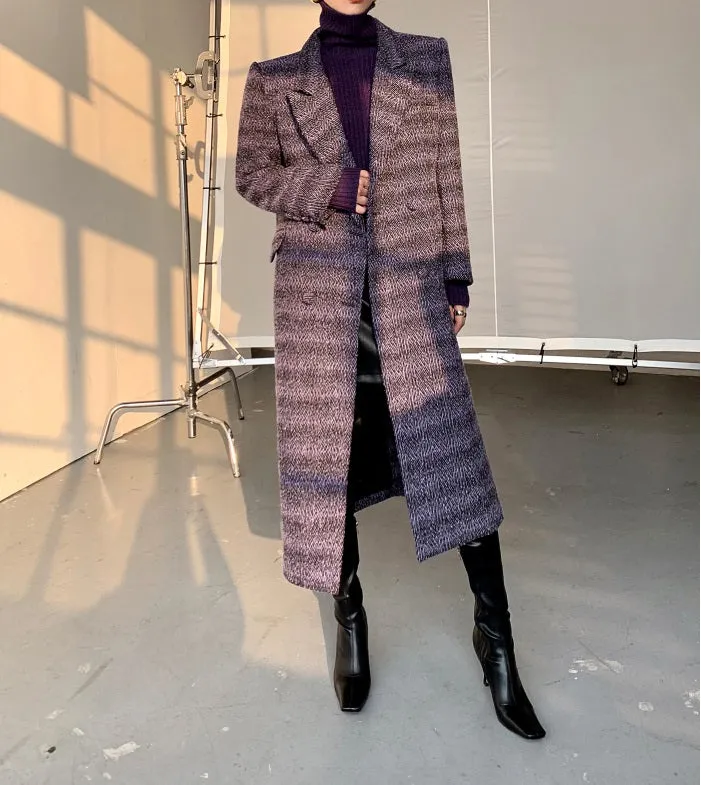 Purple WANXO coffee color herringbone quilted woolen coat new mid-length suit woolen coat- Passion