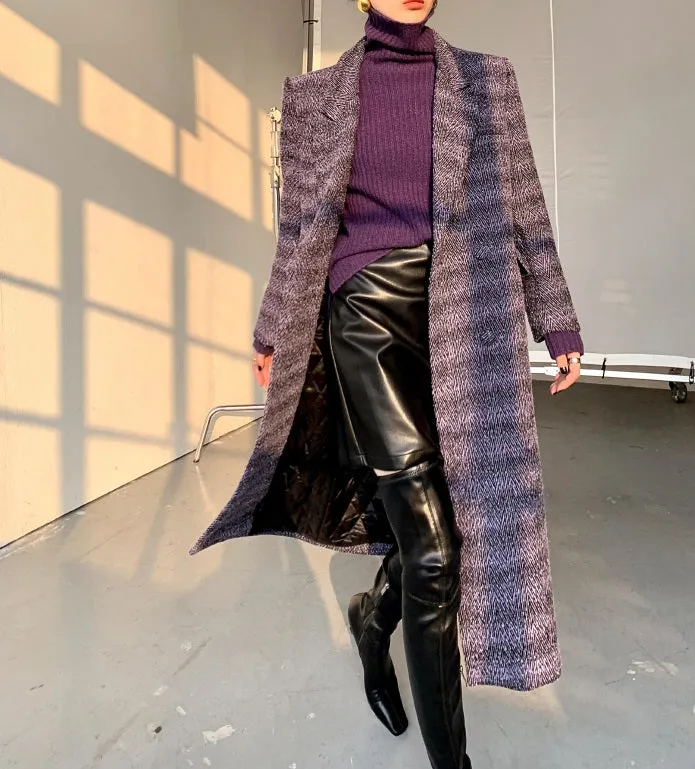 Purple WANXO coffee color herringbone quilted woolen coat new mid-length suit woolen coat- Passion