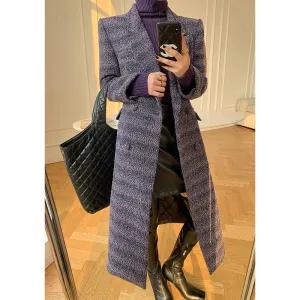 Purple WANXO coffee color herringbone quilted woolen coat new mid-length suit woolen coat- Passion