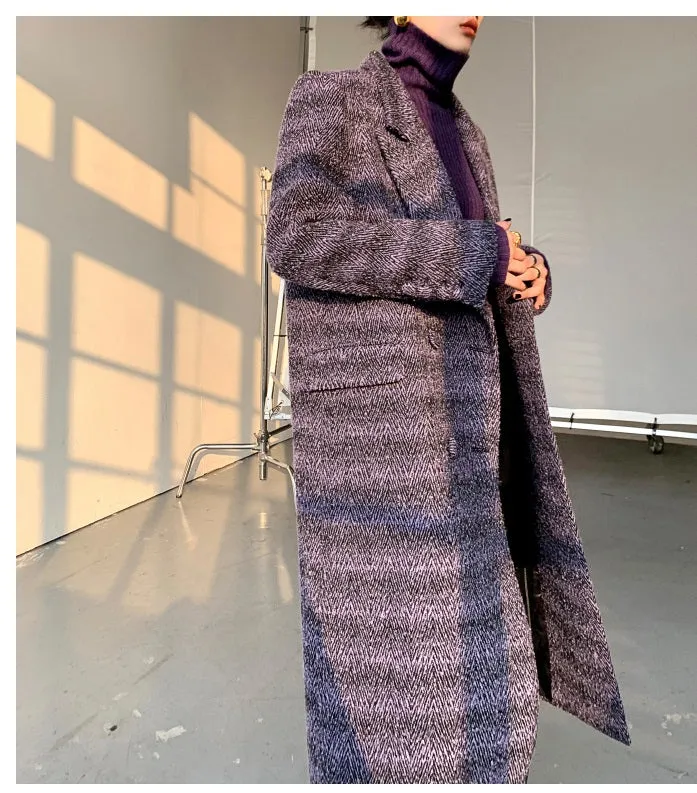 Purple WANXO coffee color herringbone quilted woolen coat new mid-length suit woolen coat- Passion