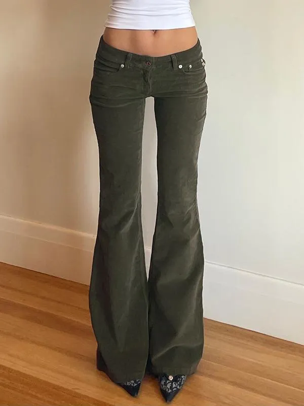 Retro Low-rise Flared Corduroy Pants