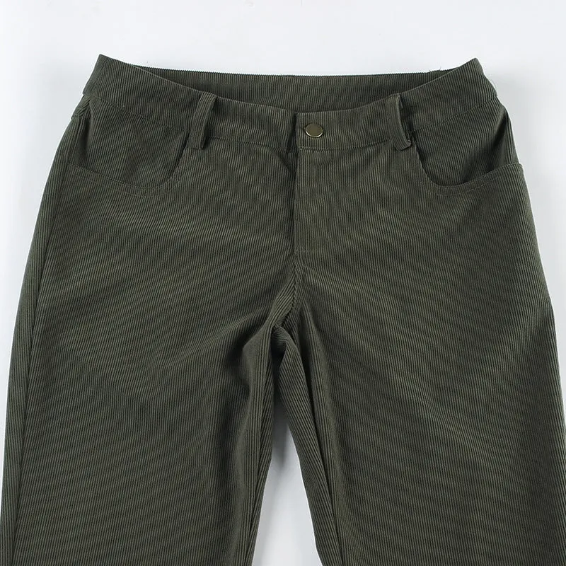 Retro Low-rise Flared Corduroy Pants