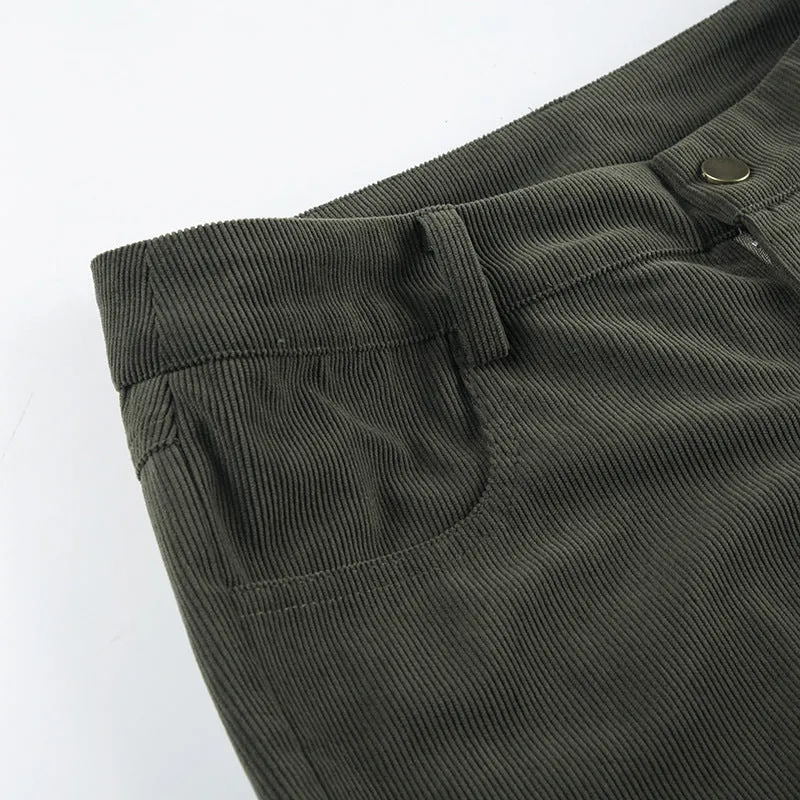 Retro Low-rise Flared Corduroy Pants