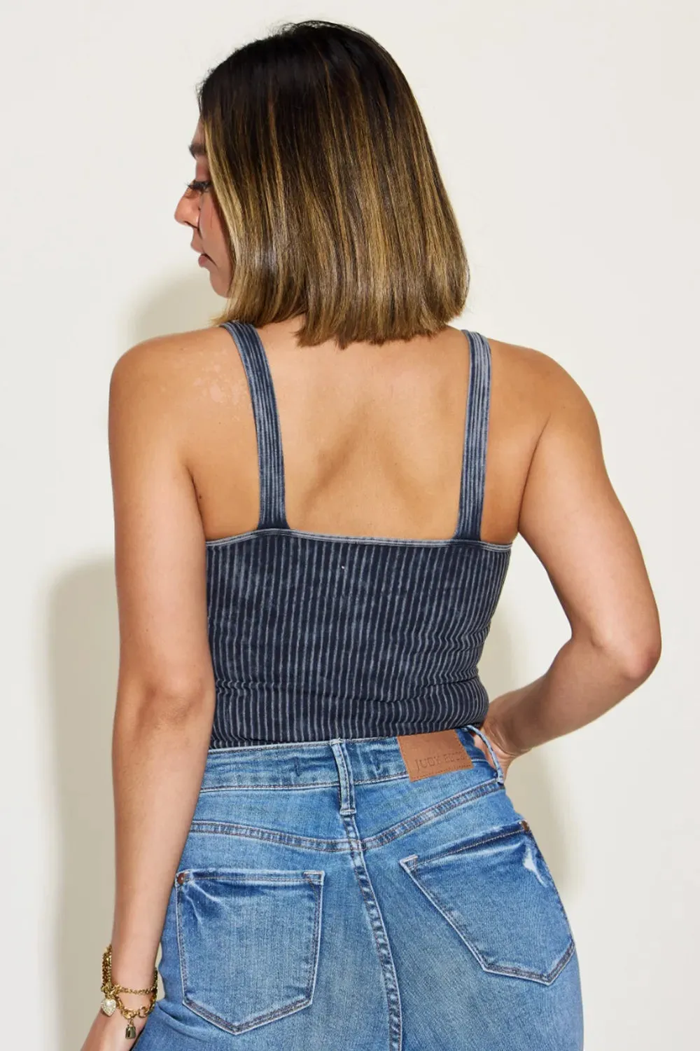 Ribbed Washed Square Neck Tank