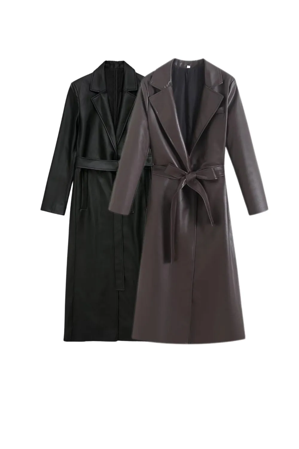 ‘Ruby’Leather-Look Belted Trench Coat