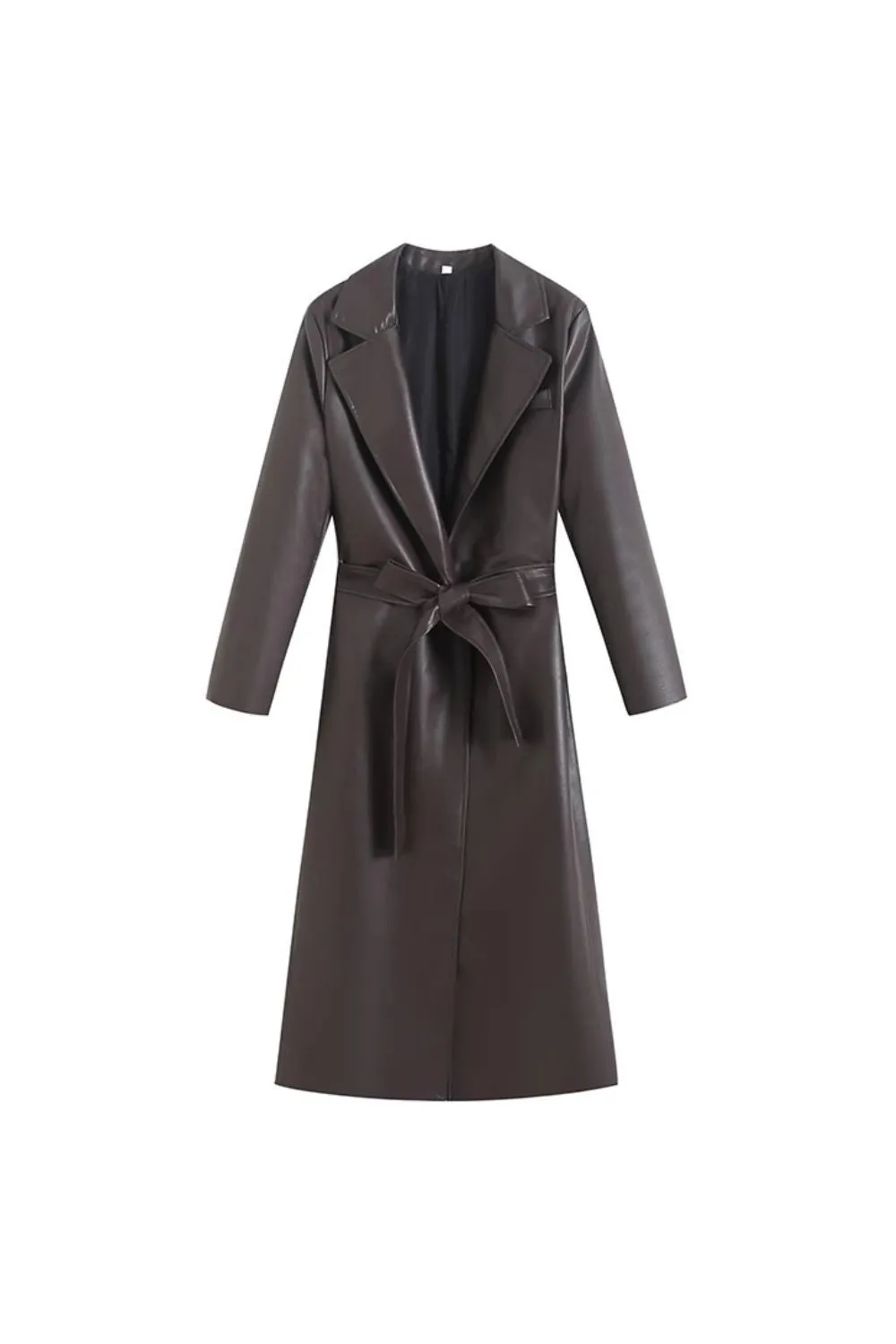 ‘Ruby’Leather-Look Belted Trench Coat