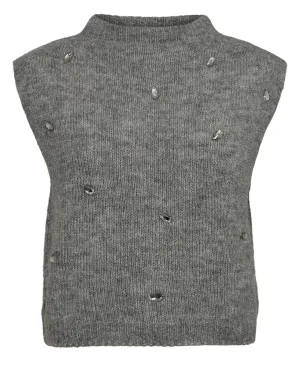 Saidani Knit Embellished Vest Medium Grey Melange