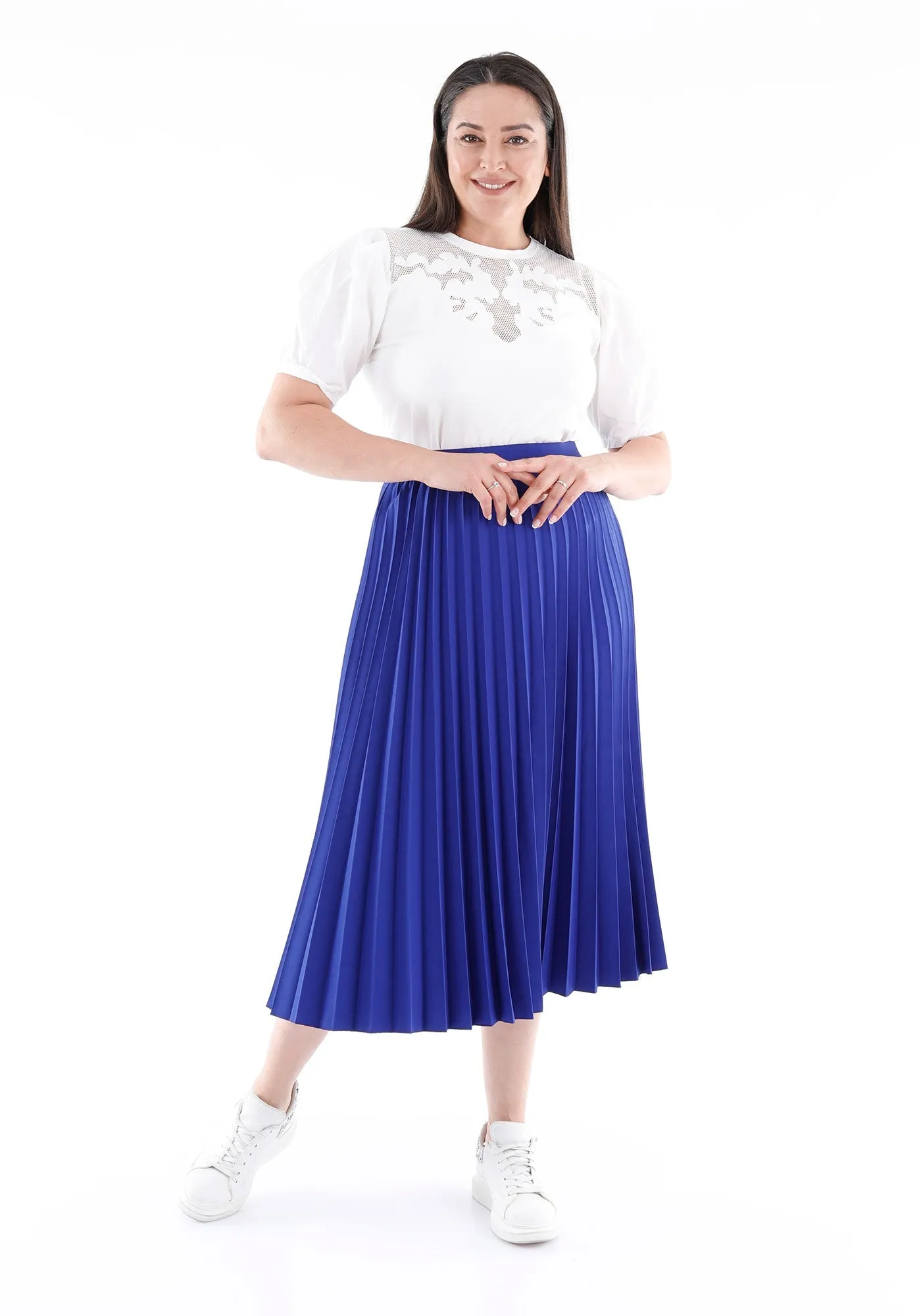 Sax Oversized Accordion Plise Midi Pleated Skirt