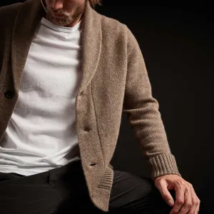 Shawl Collar Button Up Cardigan - Brown Stone