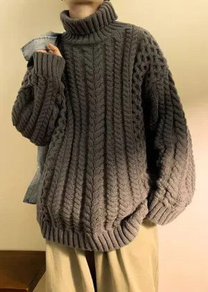 Simple Dark Gray Cozy Cotton Cable Knit Men Sweaters Turtleneck Winter RJ043