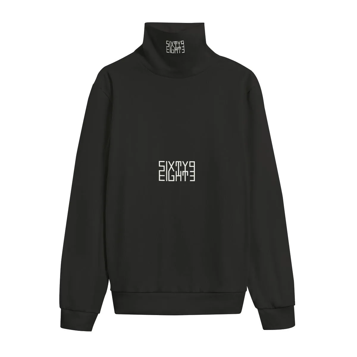 Sixty Eight 93 Logo White Black Unisex Turtleneck Knitted Fleece Sweater