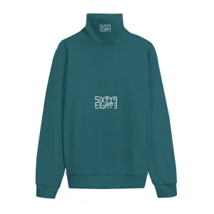 Sixty Eight 93 Logo White Dark Teal Unisex Turtleneck Knitted Fleece Sweater