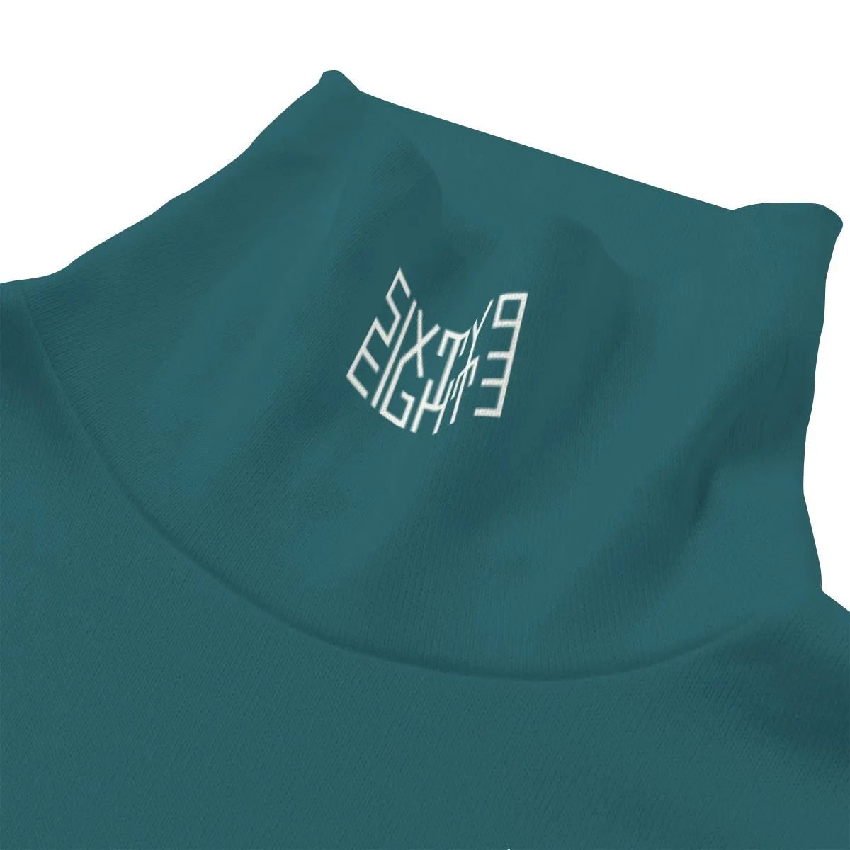 Sixty Eight 93 Logo White Dark Teal Unisex Turtleneck Knitted Fleece Sweater