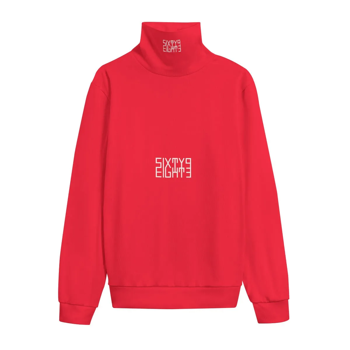 Sixty Eight 93 Logo White Red Unisex Turtleneck Knitted Fleece Sweater