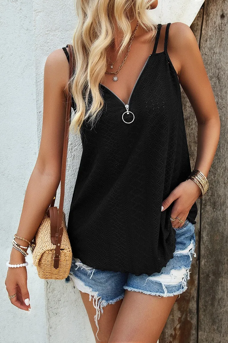 Sleek Zip Front V-Neck Cami