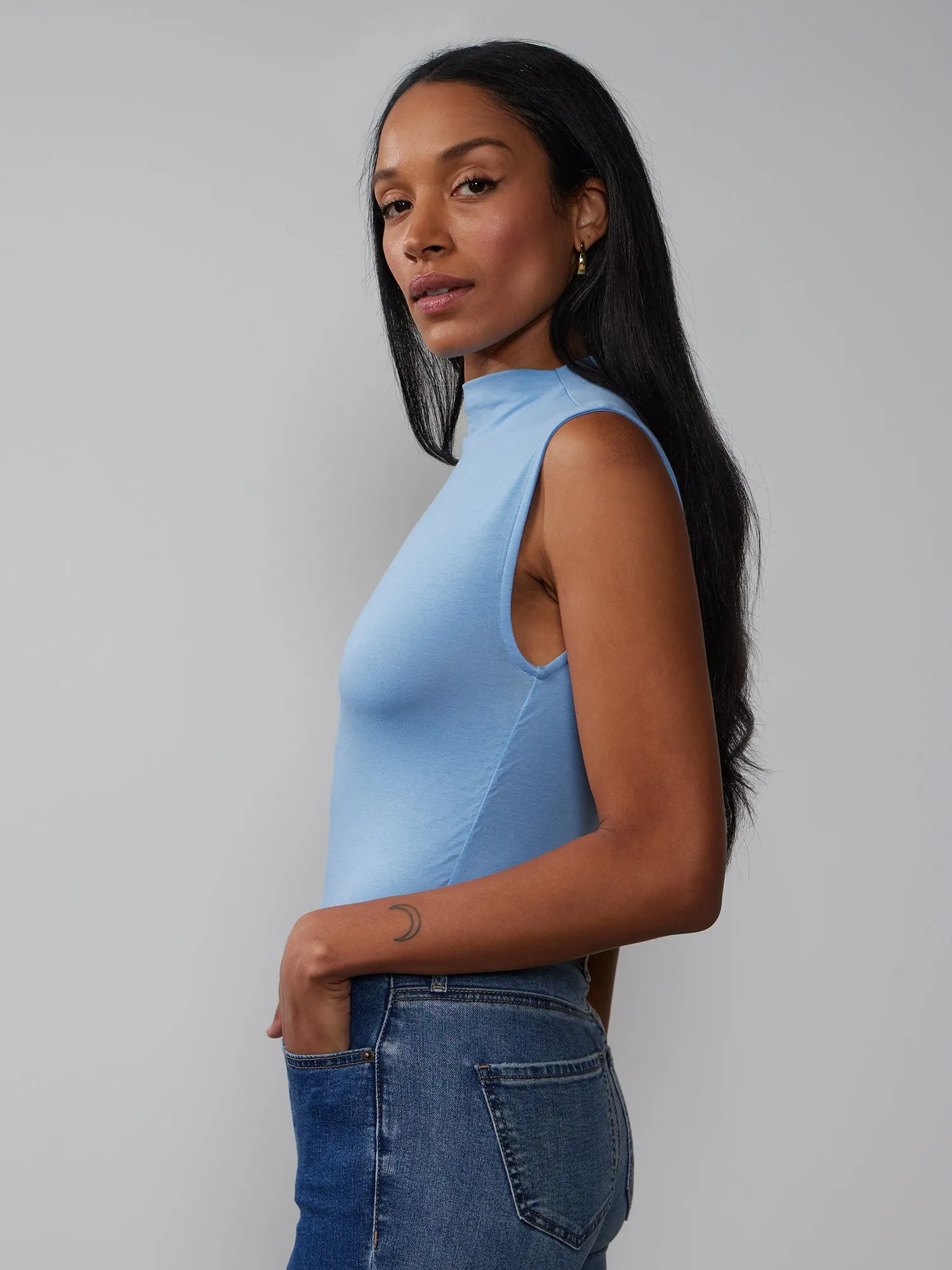 Sleeveless Tencel Jersey Mock Neck Top