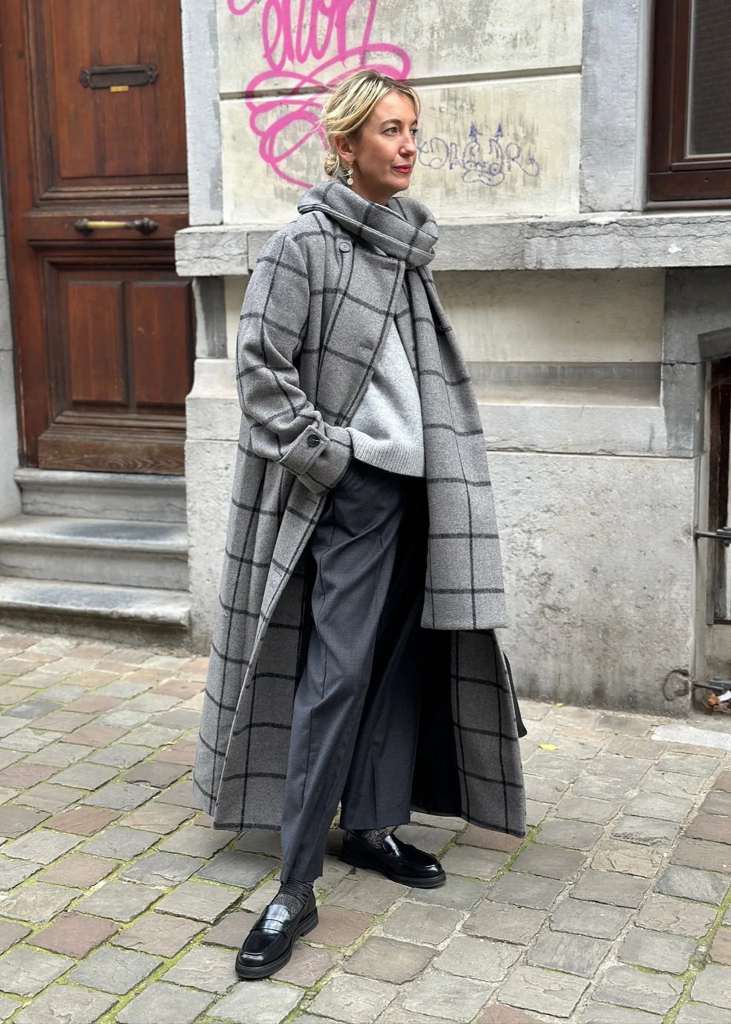 SLFHELLE LONG WOOL SCARF COAT | STEEL GRAY