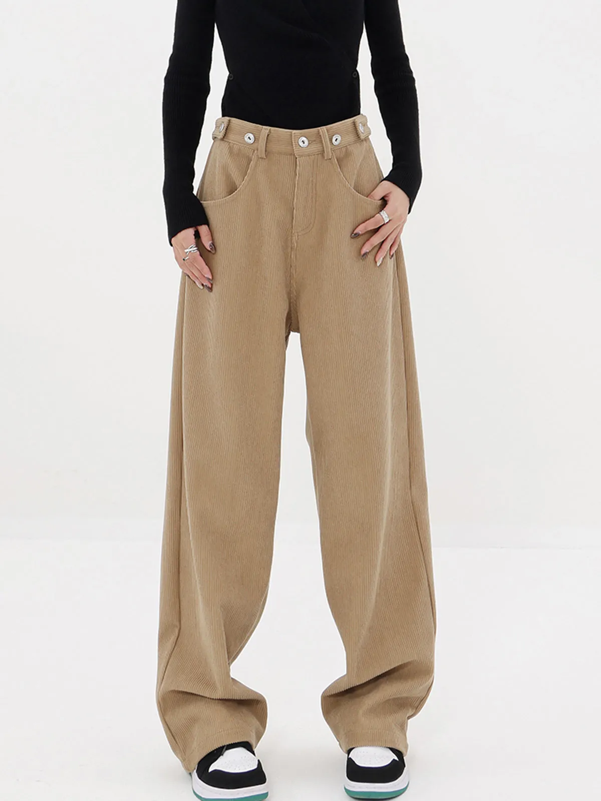 Solid Corduroy Baggy Trendy Wide Leg Pants